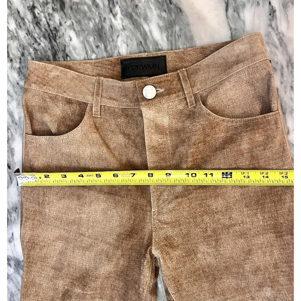 SPRWMN $1200 Genuine Leather Stretch Suede Boot Cut Tan Brown Ombré Pants Small - Picture 4 of 8